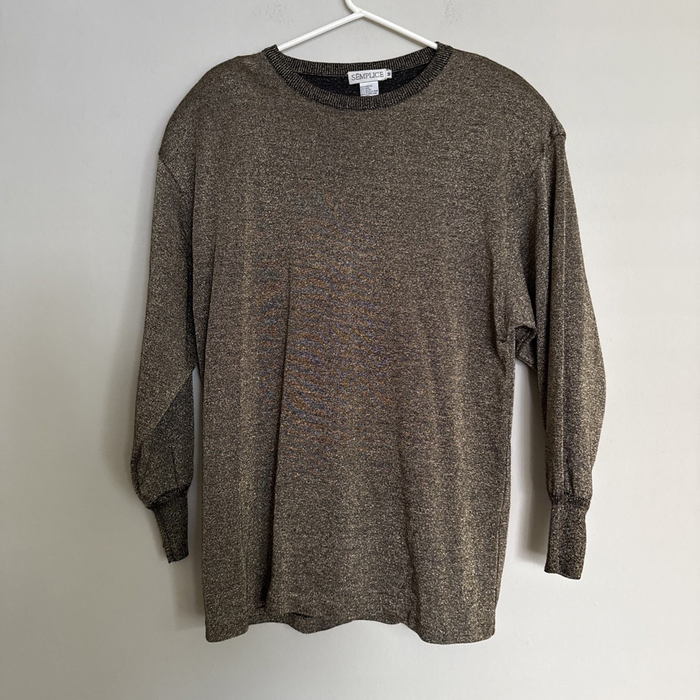 SEMPLICE Womens Size M Gold Metallic Wool Blend Pullover Sweater Long Sleeve‎